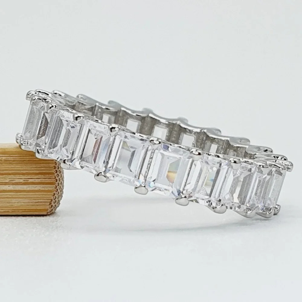 💎925 Sterling Silver Plated Clear CZ Eternity Wedding/Engagement Ring UN… - Picture 6 of 8